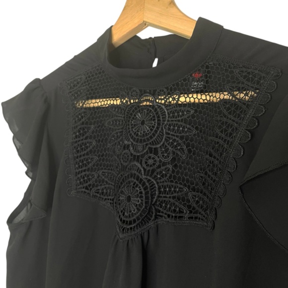 Black Chiffon Blouse With Crochet At Front - Picture 3 of 9